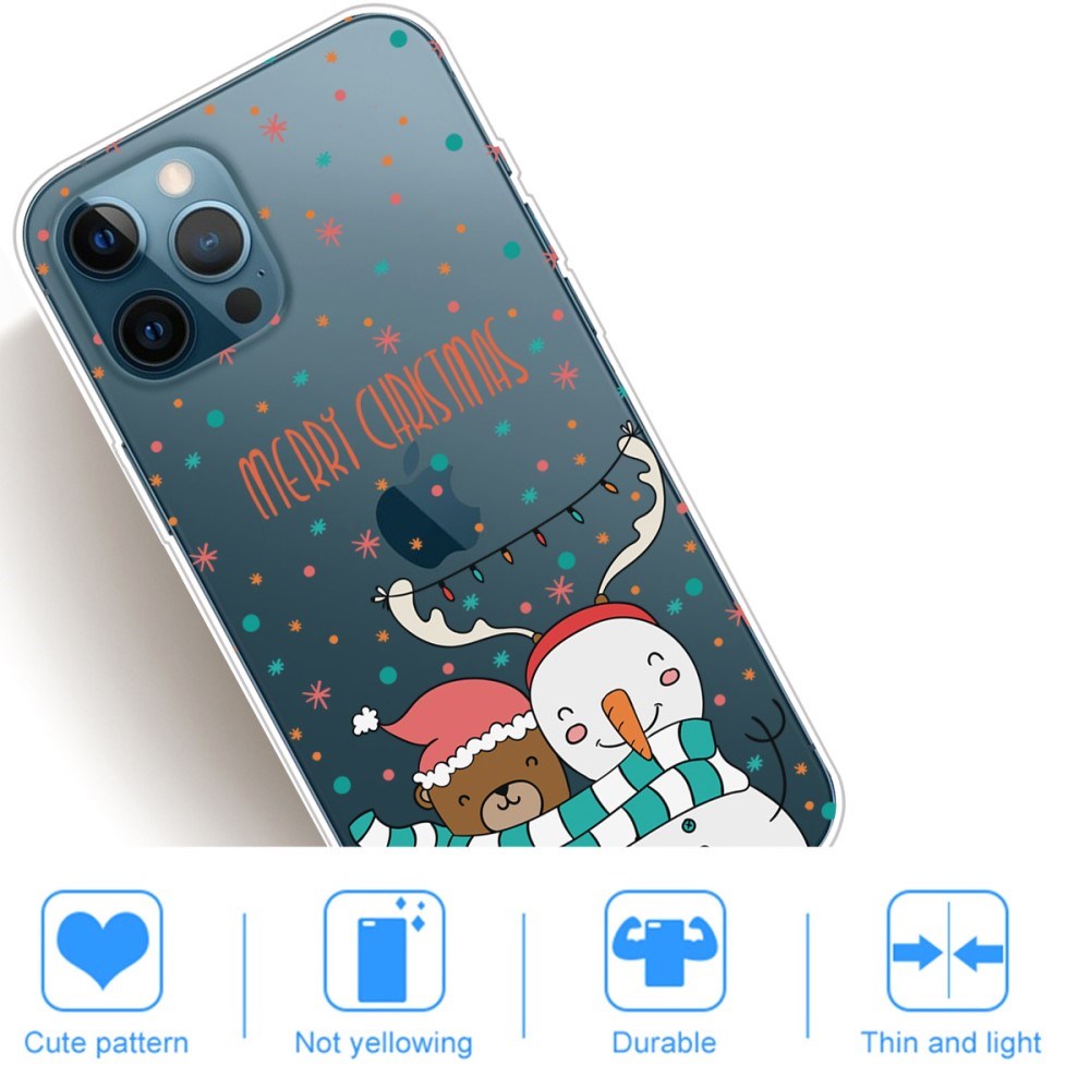 iPhone 14 Pro Fleksibel Plastik Jule Mobil Cover - Snemand og Bjørn