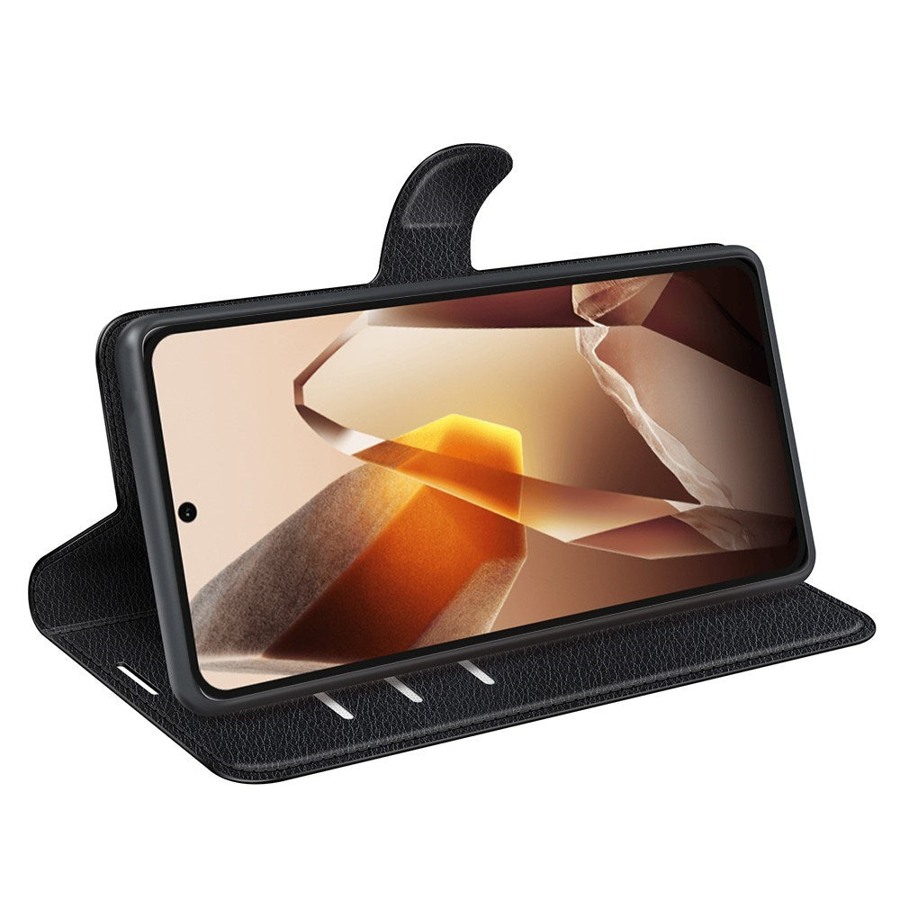 EIDERWOOD OnePlus 13 Shockproof Læderetui med Litchi Mønster og Kortholder - Sort