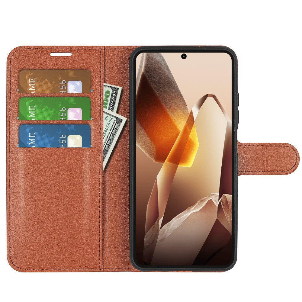 EIDERWOOD OnePlus 13 Shockproof Læderetui med Litchi Mønster og Kortholder - Brun