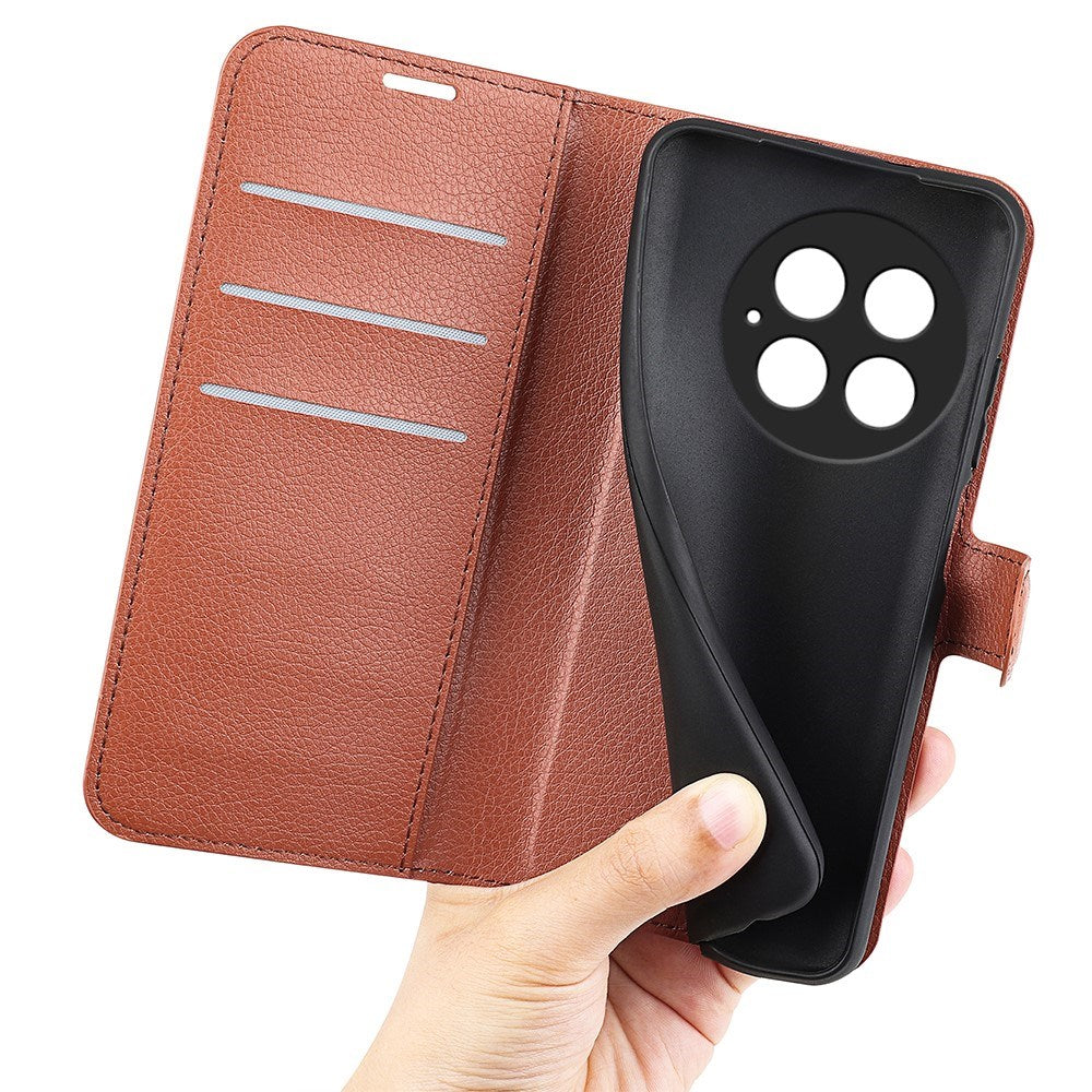 EIDERWOOD OnePlus 13 Shockproof Læderetui med Litchi Mønster og Kortholder - Brun