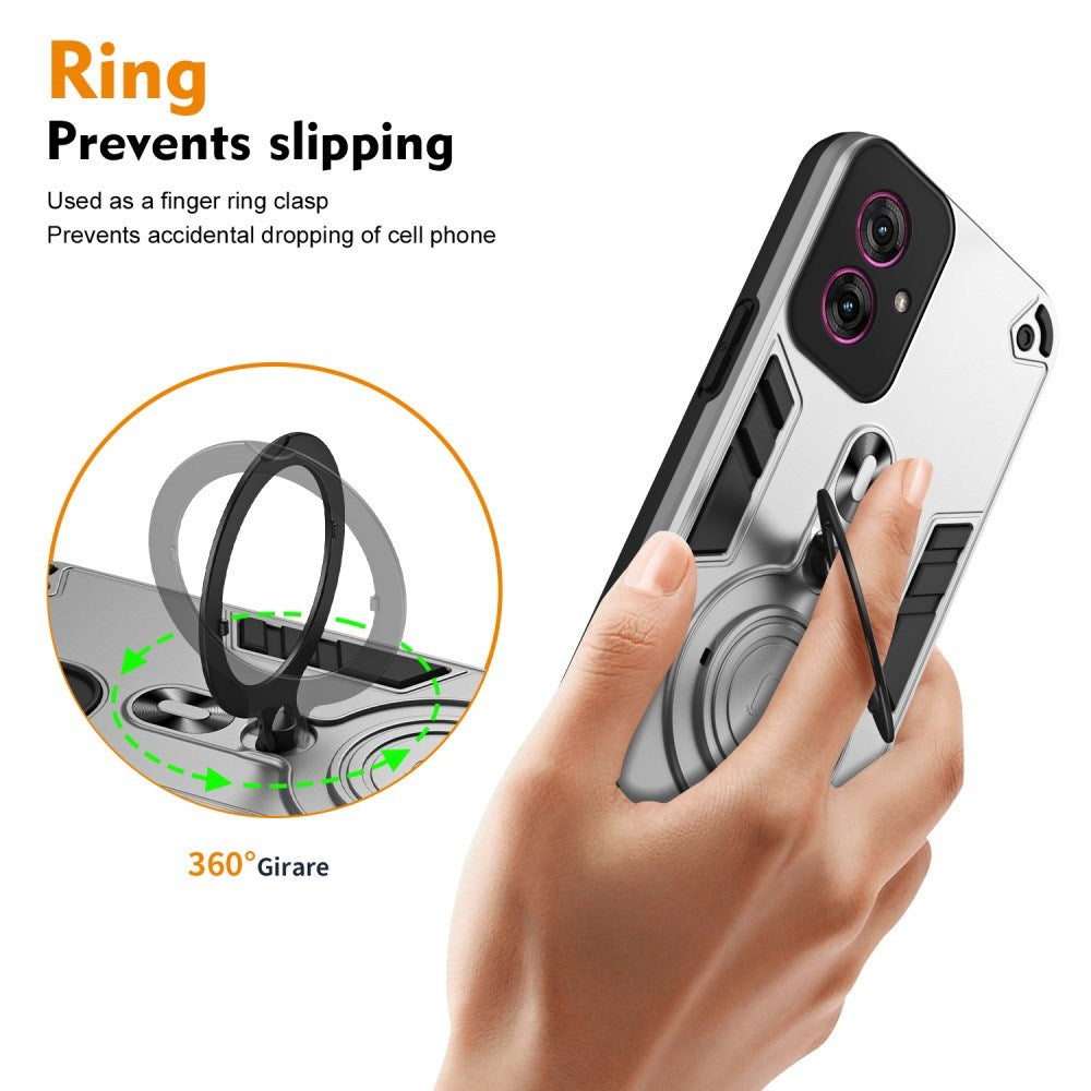 EIDERWOOD - Motorola Moto G55 - Hybrid Håndværker Cover m. Roterende Kickstand - Sølv