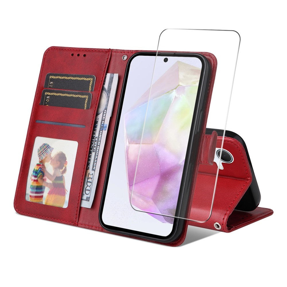 EIDERWOOD - Samsung Galaxy A56 (5G) / A36 (5G) - 2-i-1 Kunstlæder Flip Case m. Skærmbeskyttelsesglas - Rød