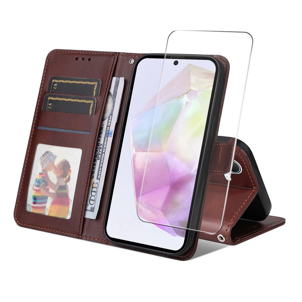 EIDERWOOD - Samsung Galaxy A56 (5G) / A36 (5G) - 2-i-1 Kunstlæder Flip Case m. Skærmbeskyttelsesglas - Brun