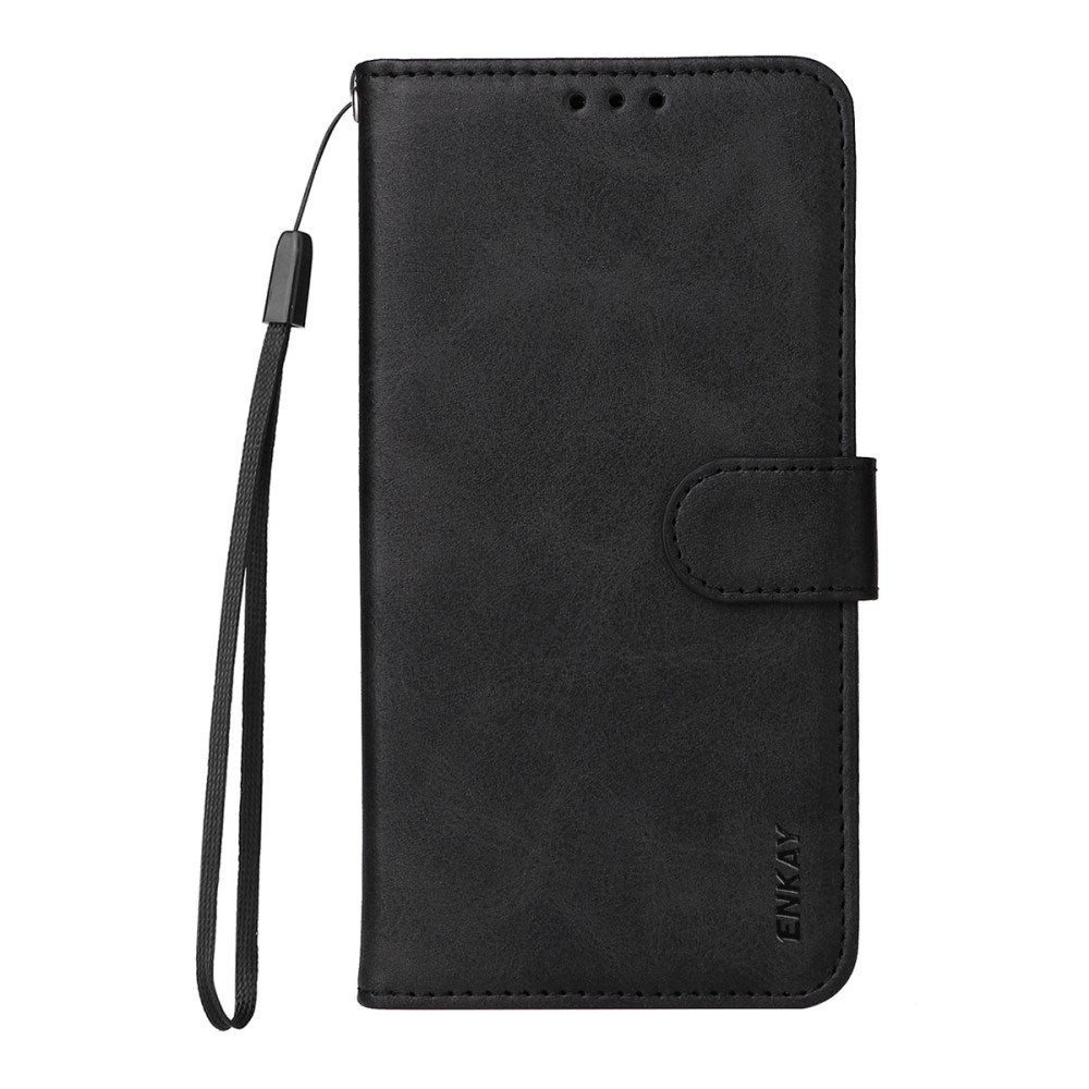 ENKAY - iPhone 17e / 16e - 2-i-1 Kunstlæder Flip Cover m. Skærmbeskyttelsesglas - Sort