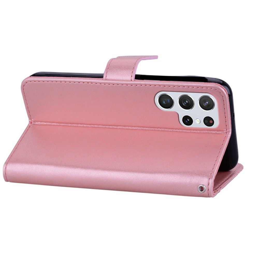 Samsung Galaxy S25 Ultra - EIDERWOOD Kunstlæder Flip Cover m. Uglemotiv - Lyserød