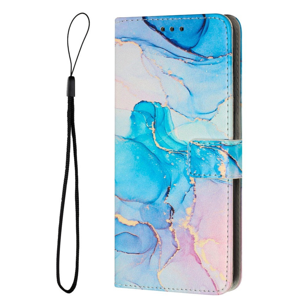 Samsung Galaxy S25 Ultra - EIDERWOOD Marmormønstret Kunstlæder Flip Cover m. Strop - Blå