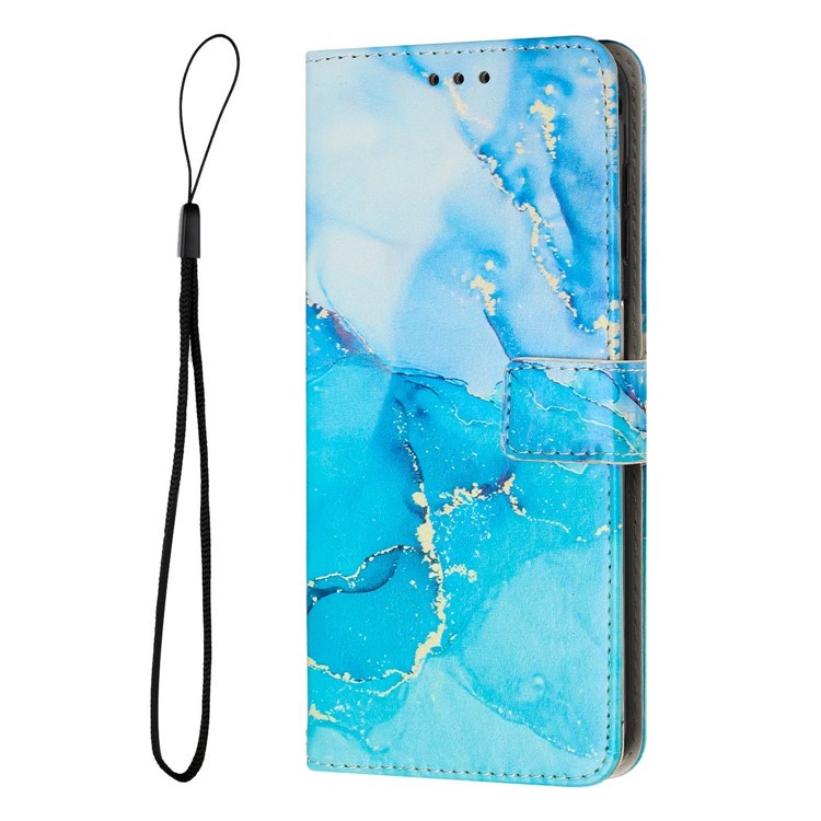 Google Pixel 10 / 10 Pro / 9 / 9 Pro - EIDERWOOD Marmor Kunstlæder Flip Cover m. Strop - Blå / Grøn