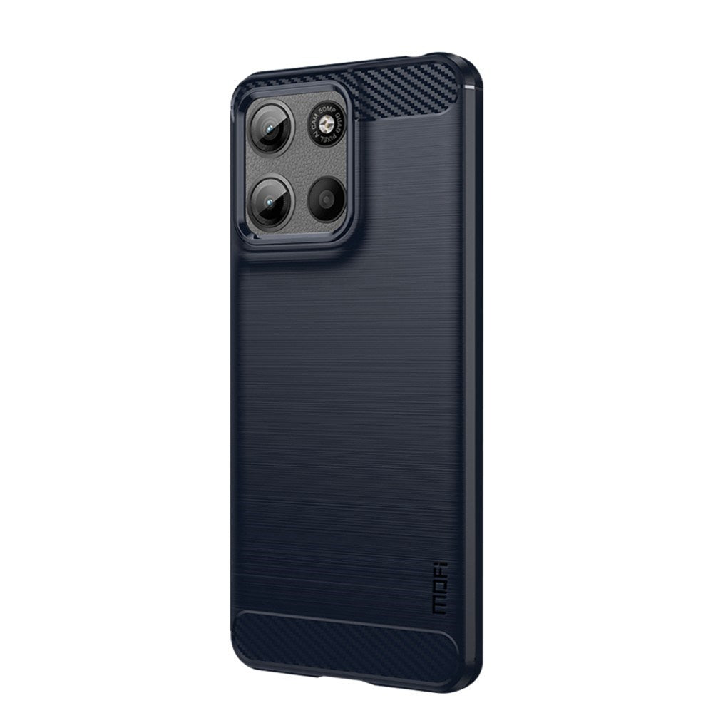 Motorola Moto G15 - MOFI Brushed Carbon Fiber Fleksibelt Plastik Cover - Blå