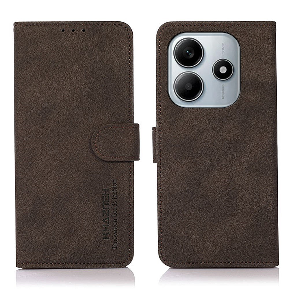 Xiaomi Redmi Note 14 (5G) - KHAZNEH Kunstlæder Flip Cover m. Kortholder & Ståfunktion - Brun