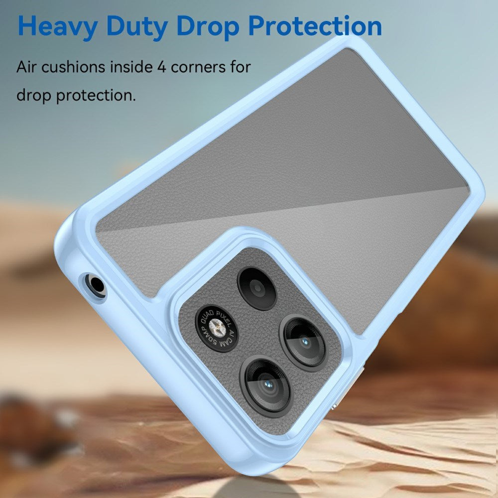 EIDERWOOD Motorola Moto G15 / G05 / E15 Hybrid Plastik Mobil Cover - Gennemsigtig / Blå Kant