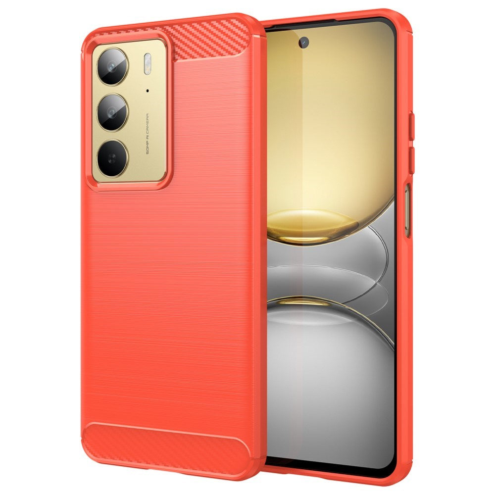 EIDERWOOD - Realme C75 - Brushed Carbon Fiber Fleksibelt Plastik Cover - Rød