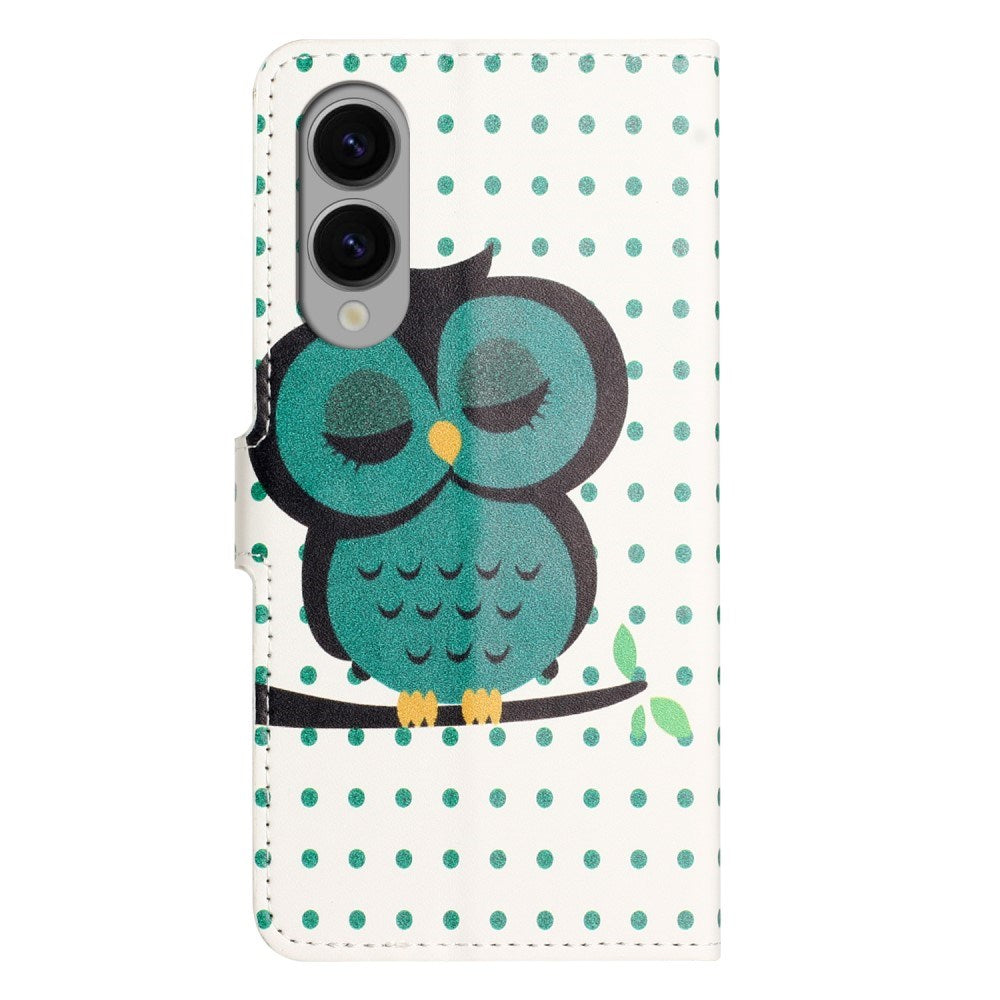 EIDERWOOD Samsung Galaxy S25 Edge Kunstlæder Mobil Cover m. Pung & Ståfunktion - Sovende Ugle