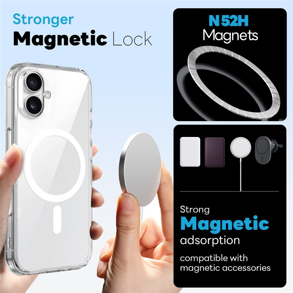 iPhone 16 Plus NORTHJO 360° Beskyttelsessæt - Kameralinseglas - Skærmbeskyttelsesglas - Hybrid Mobil Cover - MagSafe Kompatibel - Gennemsigtig