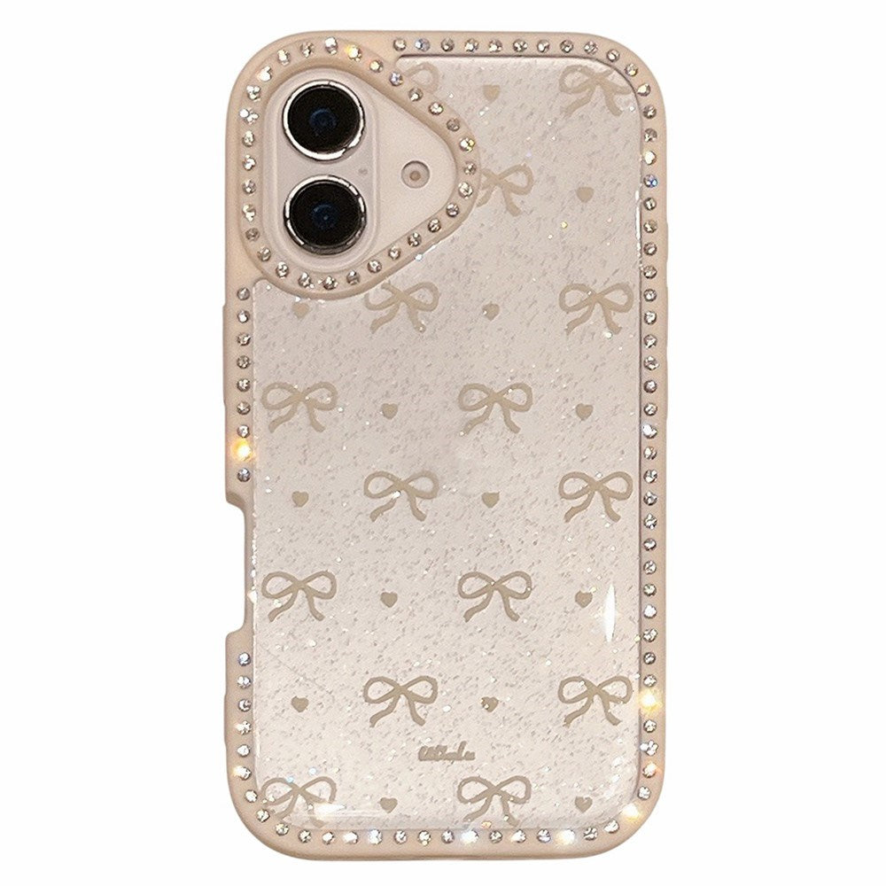 EIDERWOOD iPhone 16 Hybrid Mobil Cover m. Sløjfer og Rhinsten - Gennemsigtig / Hvid