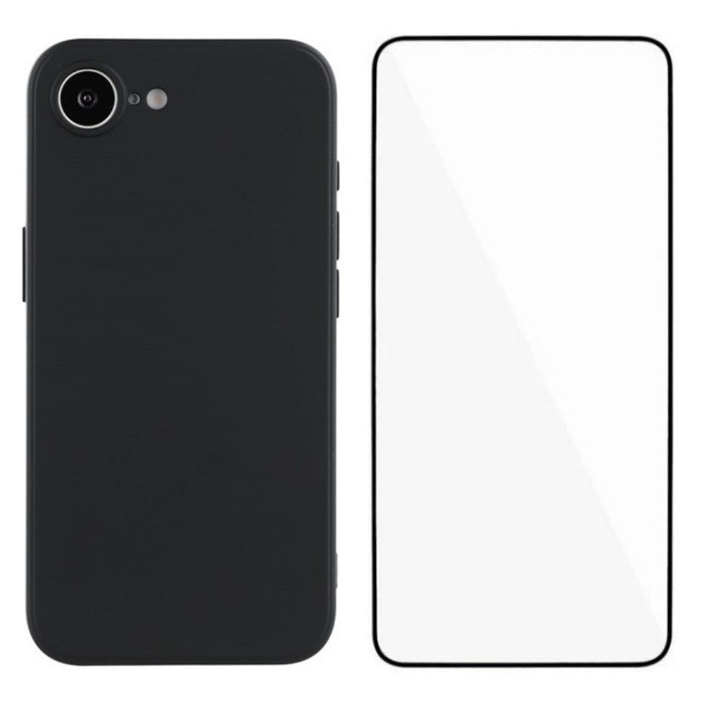 iPhone 17e / 16e Beskyttelsessæt m. Fleksibelt Plast Mobil Cover & Skærmbeskyttelse - Sort