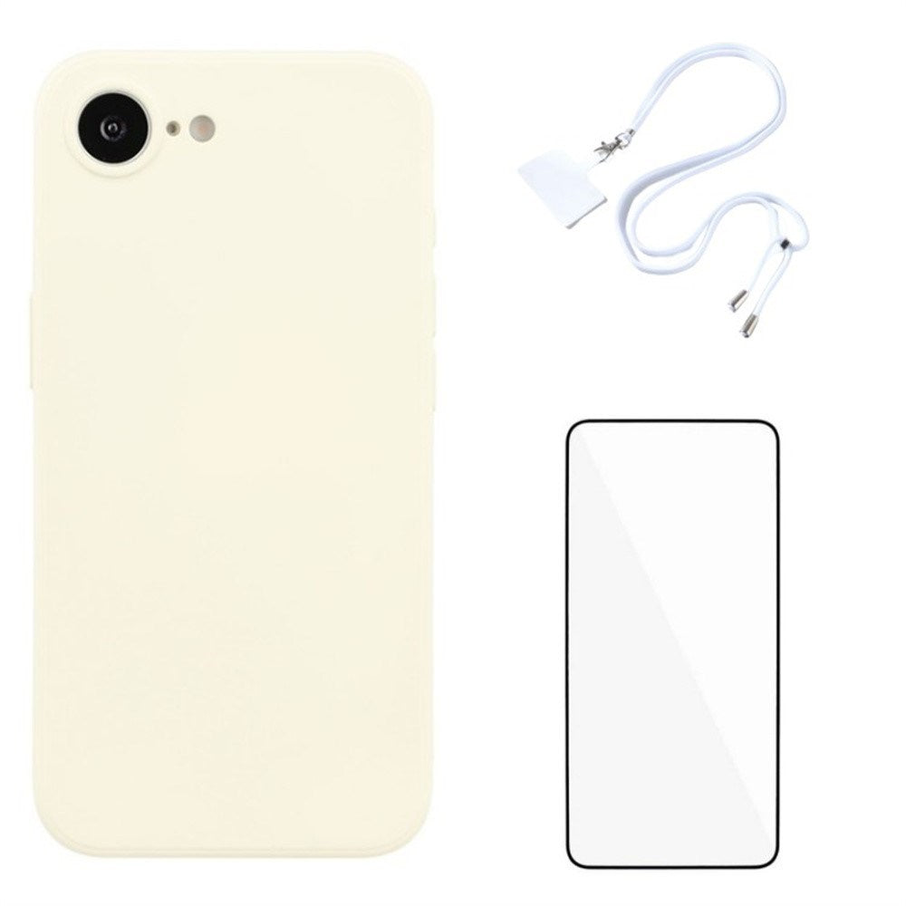 iPhone 17e / 16e Sæt m. Fleksibelt Plastik Mobil Cover - Skærmbeskyttelse - Strop - Hvid