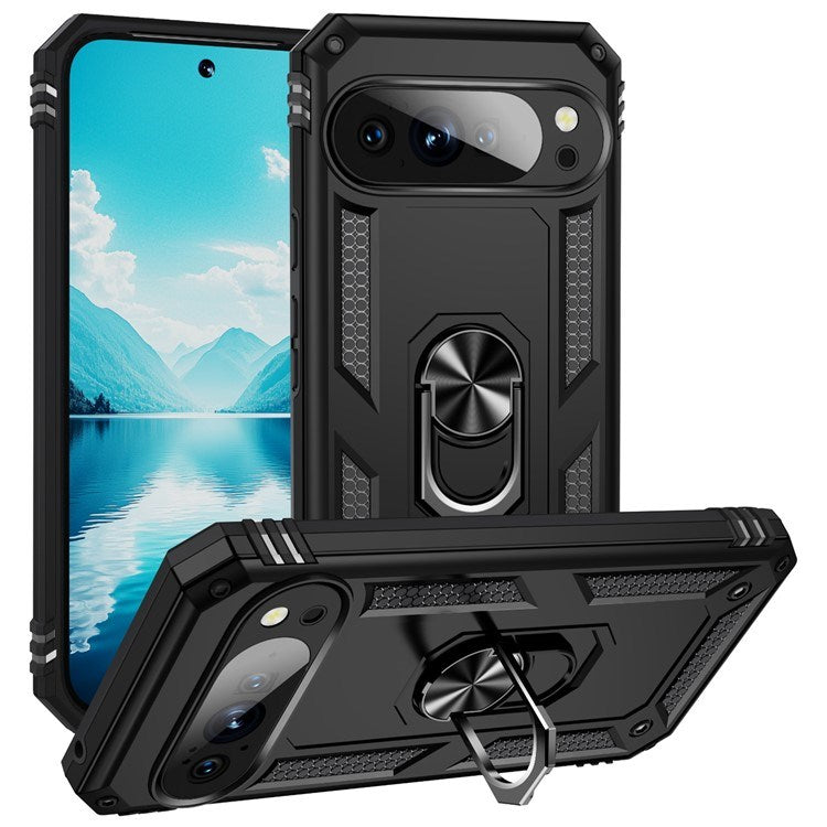 Google Pixel 10 Pro XL - EIDERWOOD Hybrid Håndværker Cover m. 360 Roterbar Kickstand - Sort