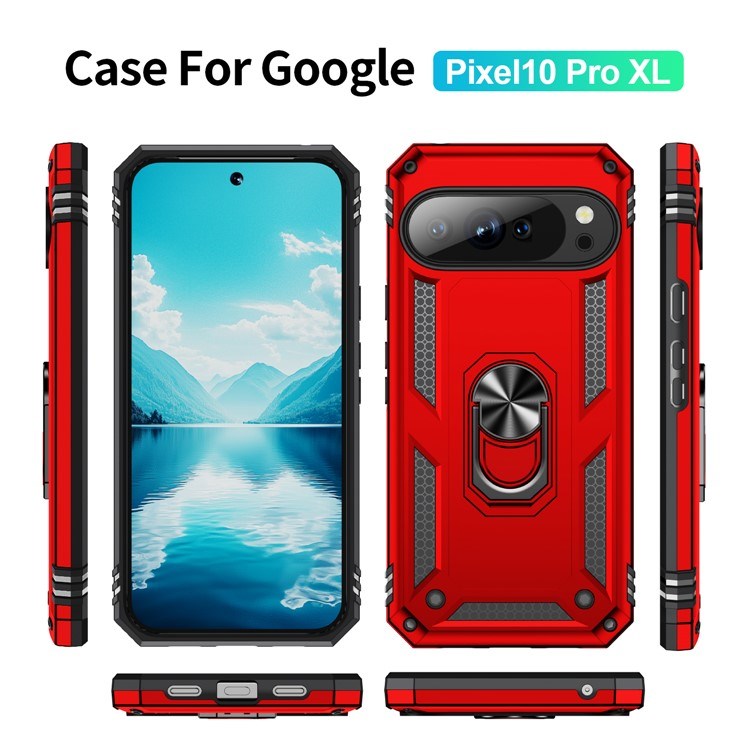 Google Pixel 10 Pro XL - EIDERWOOD Hybrid Håndværker Cover m. 360 Roterbar Kickstand - Rød