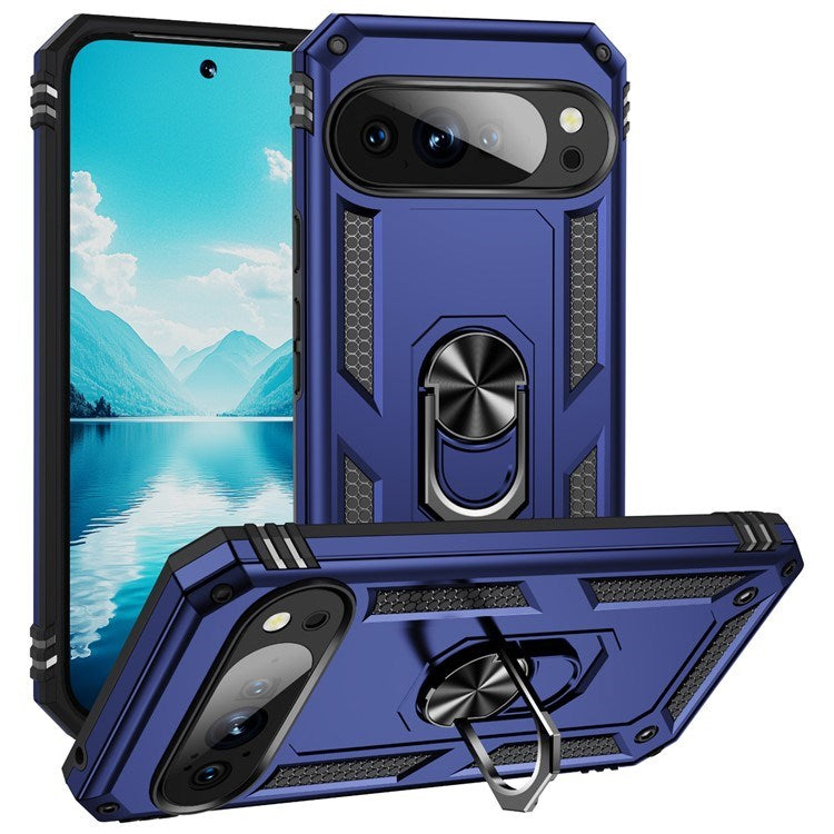 Google Pixel 10 Pro XL - EIDERWOOD Hybrid Håndværker Cover m. 360 Roterbar Kickstand - Blå