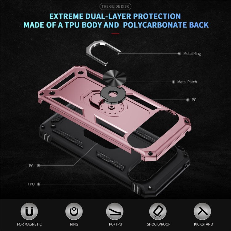 Google Pixel 10 Pro XL - EIDERWOOD Hybrid Håndværker Cover m. 360 Roterbar Kickstand - Rose Gold
