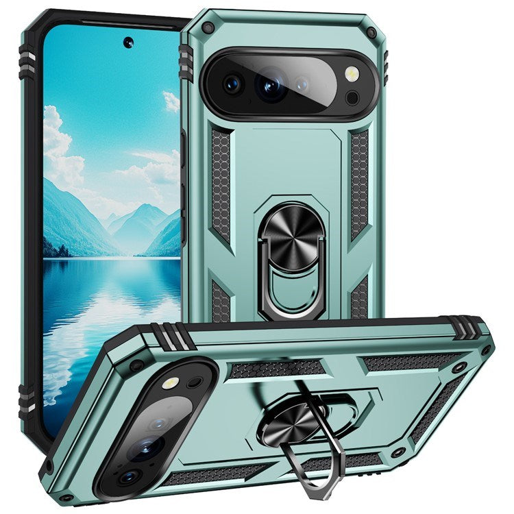 Google Pixel 10 Pro XL - EIDERWOOD Hybrid Håndværker Cover m. 360 Roterbar Kickstand - Grøn