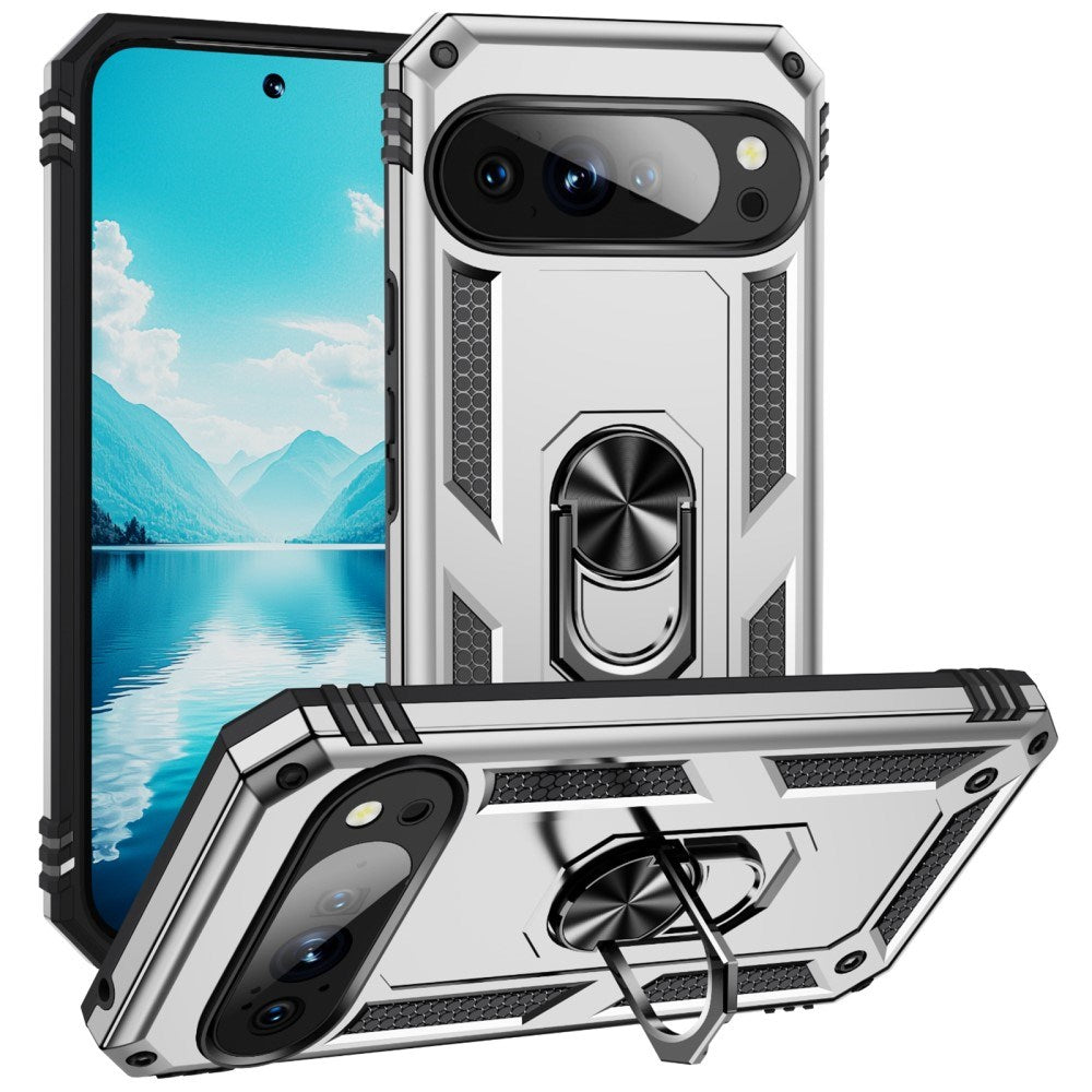 EIDERWOOD Google Pixel 10 / 10 Pro Håndværker Mobil Cover m. 360 Roterbar Kickstand - Sølv