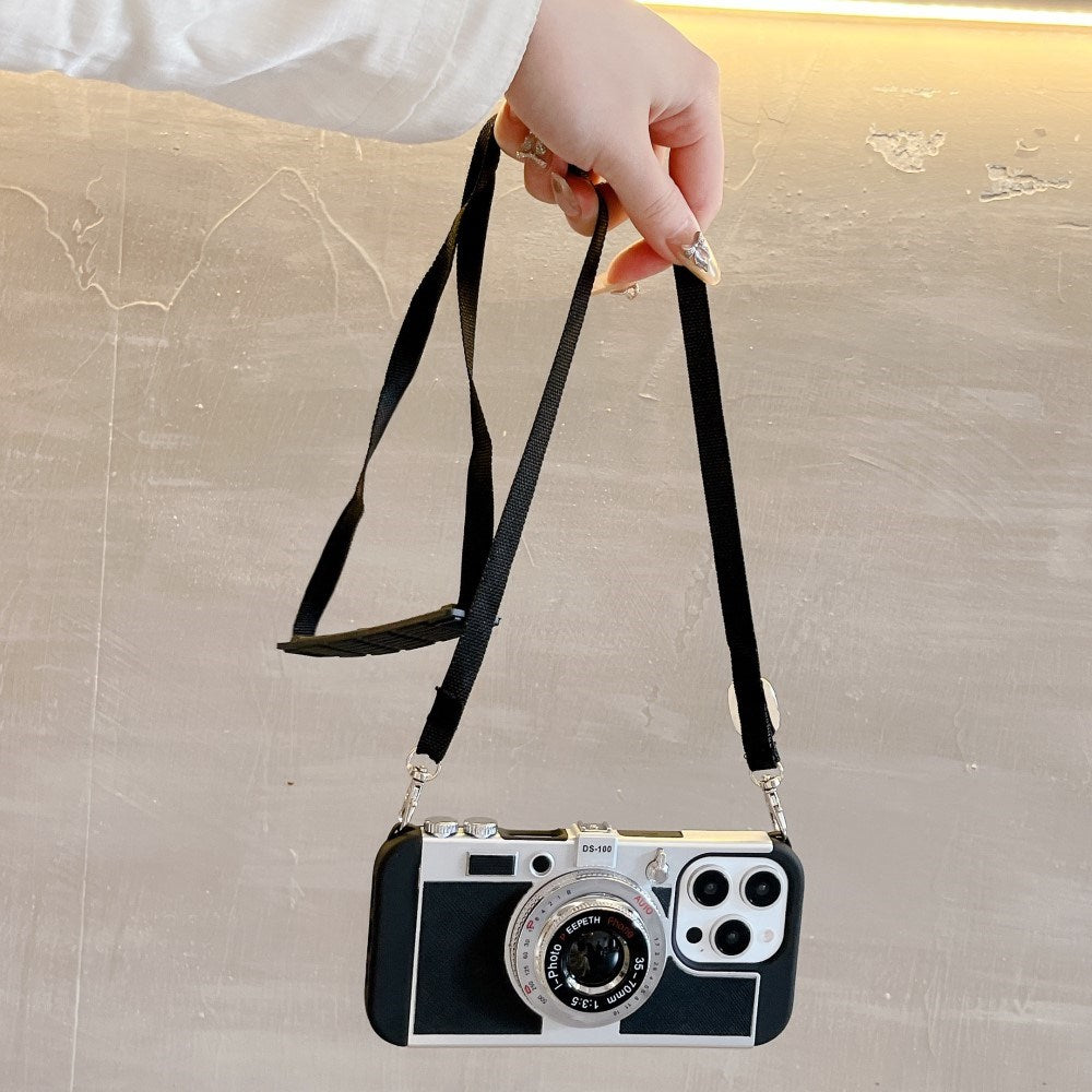 EIDERWOOD iPhone 15 Pro Retro Kamera Mobil Cover m. Skulderrem - Sort