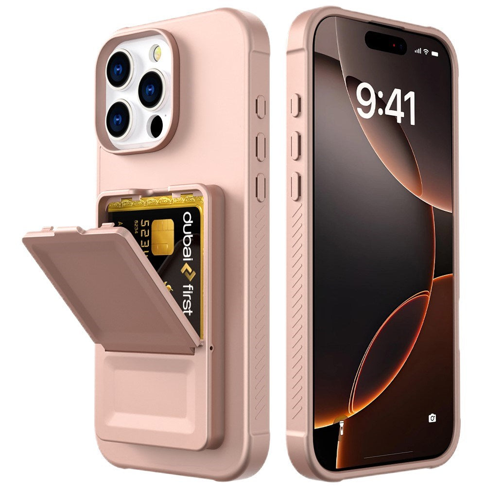 EIDERWOOD iPhone 16 Pro Max Fleksibelt Plastik Mobil Cover m. Kortholder & Indbygget Spejl - Rose Gold