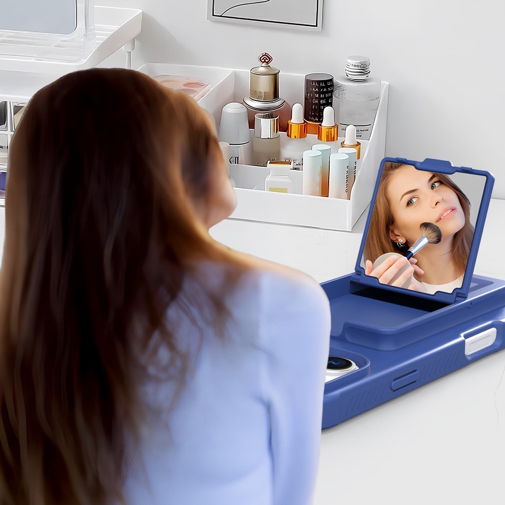 EIDERWOOD iPhone 16 Pro Max Fleksibelt Plastik Mobil Cover m. Kortholder & Indbygget Spejl - Blå