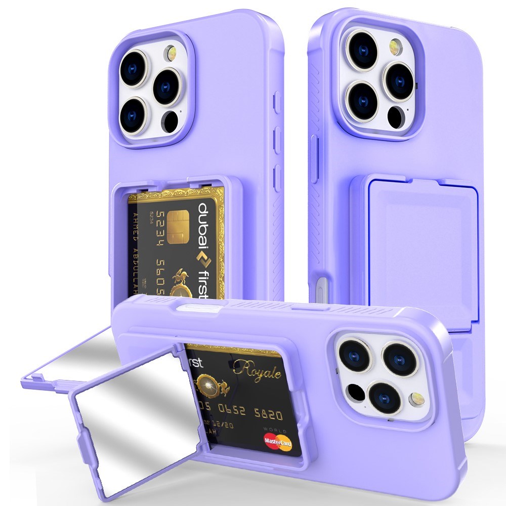 EIDERWOOD iPhone 16 Pro Max Fleksibelt Plastik Mobil Cover m. Kortholder & Indbygget Spejl - Lilla