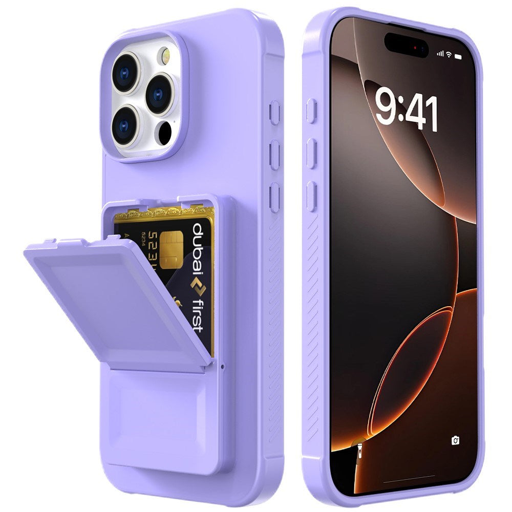 EIDERWOOD iPhone 16 Pro Max Fleksibelt Plastik Mobil Cover m. Kortholder & Indbygget Spejl - Lilla