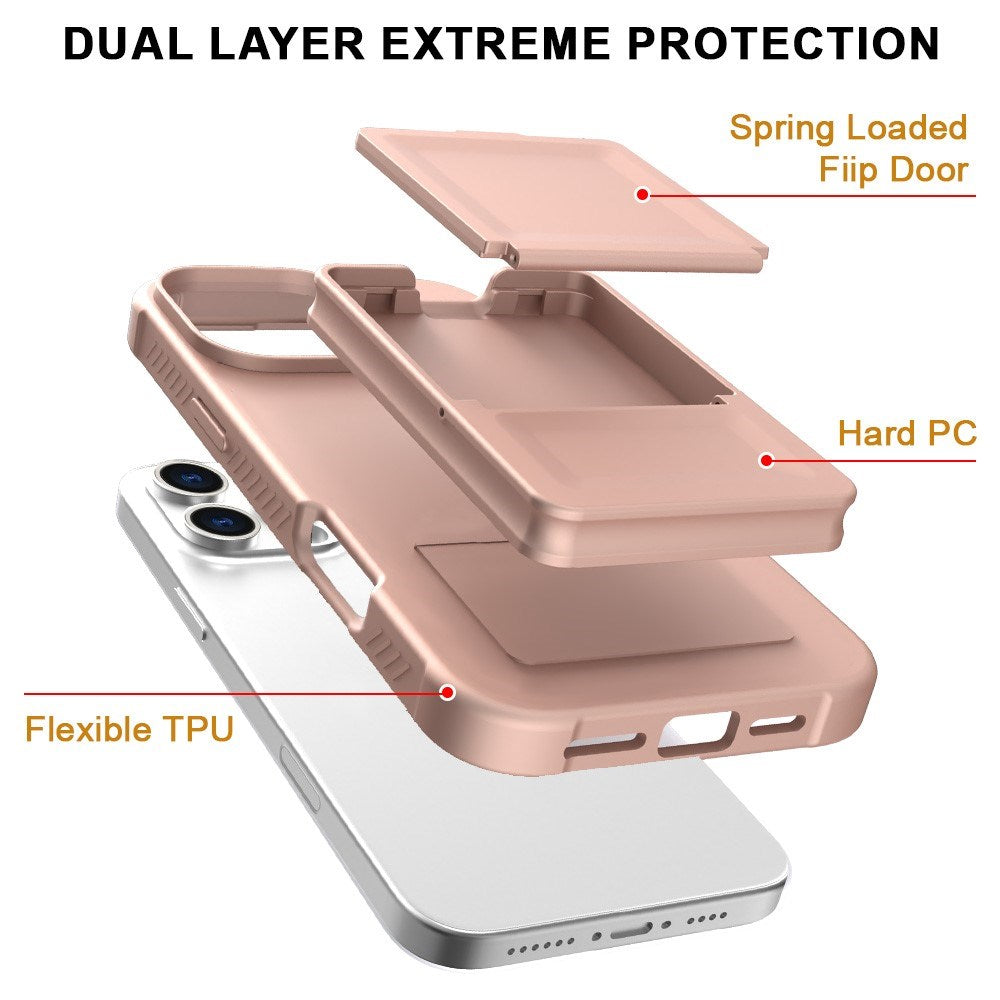 EIDERWOOD iPhone 16 Pro Fleksibelt Plastik Mobil Cover m. Kortholder & Indbygget Spejl - Rose Gold