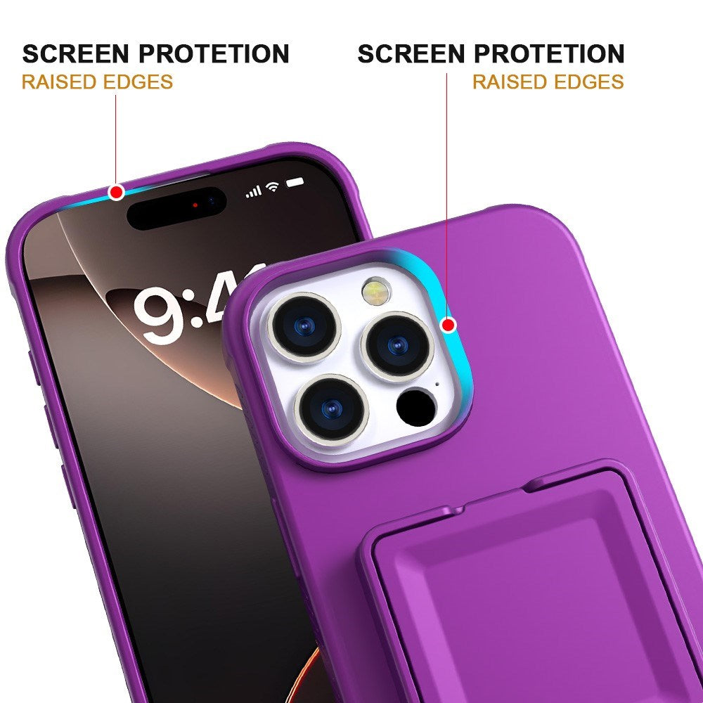 EIDERWOOD iPhone 16 Pro Fleksibelt Plastik Mobil Cover m. Kortholder & Indbygget Spejl - Mørkelilla