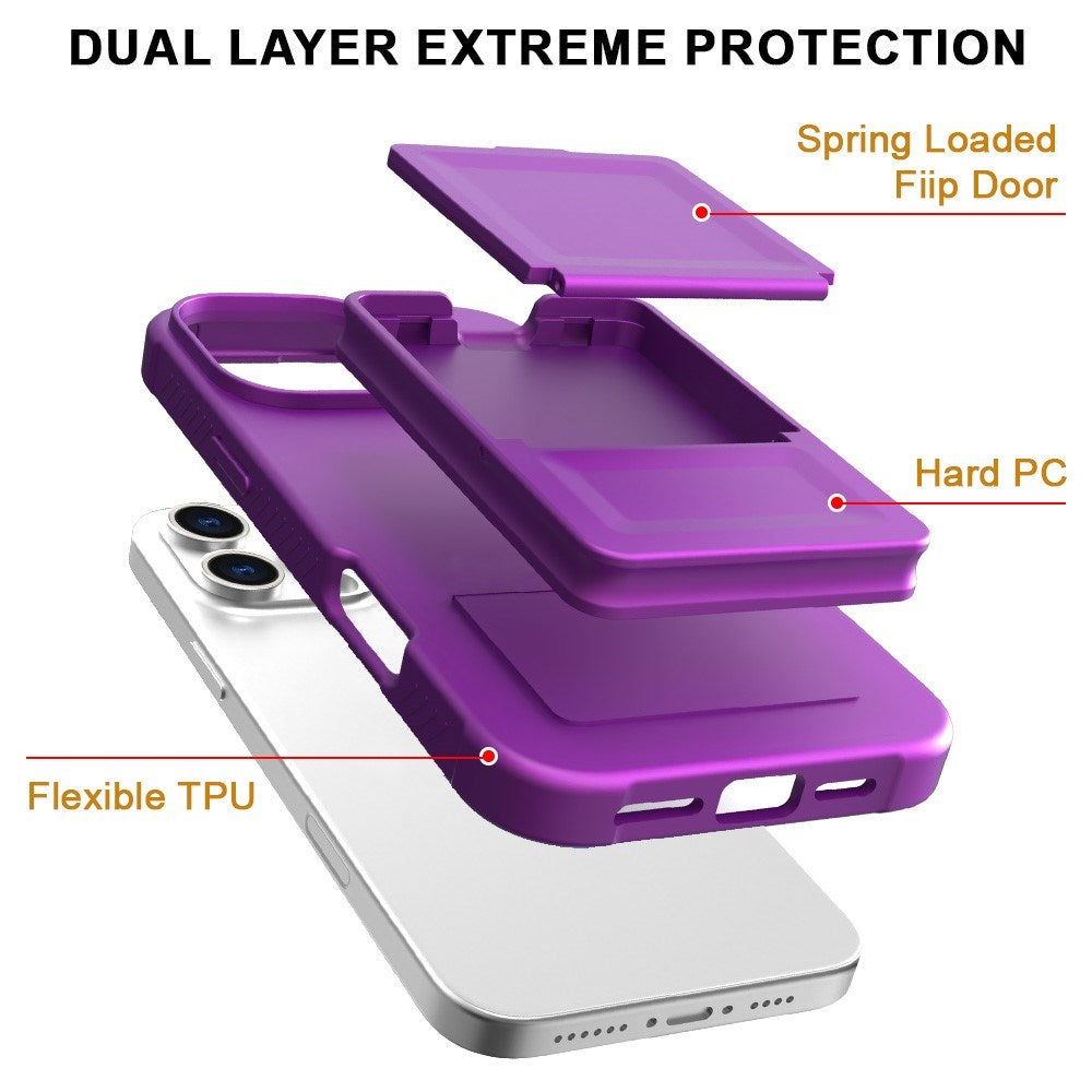 EIDERWOOD iPhone 16 Pro Fleksibelt Plastik Mobil Cover m. Kortholder & Indbygget Spejl - Mørkelilla