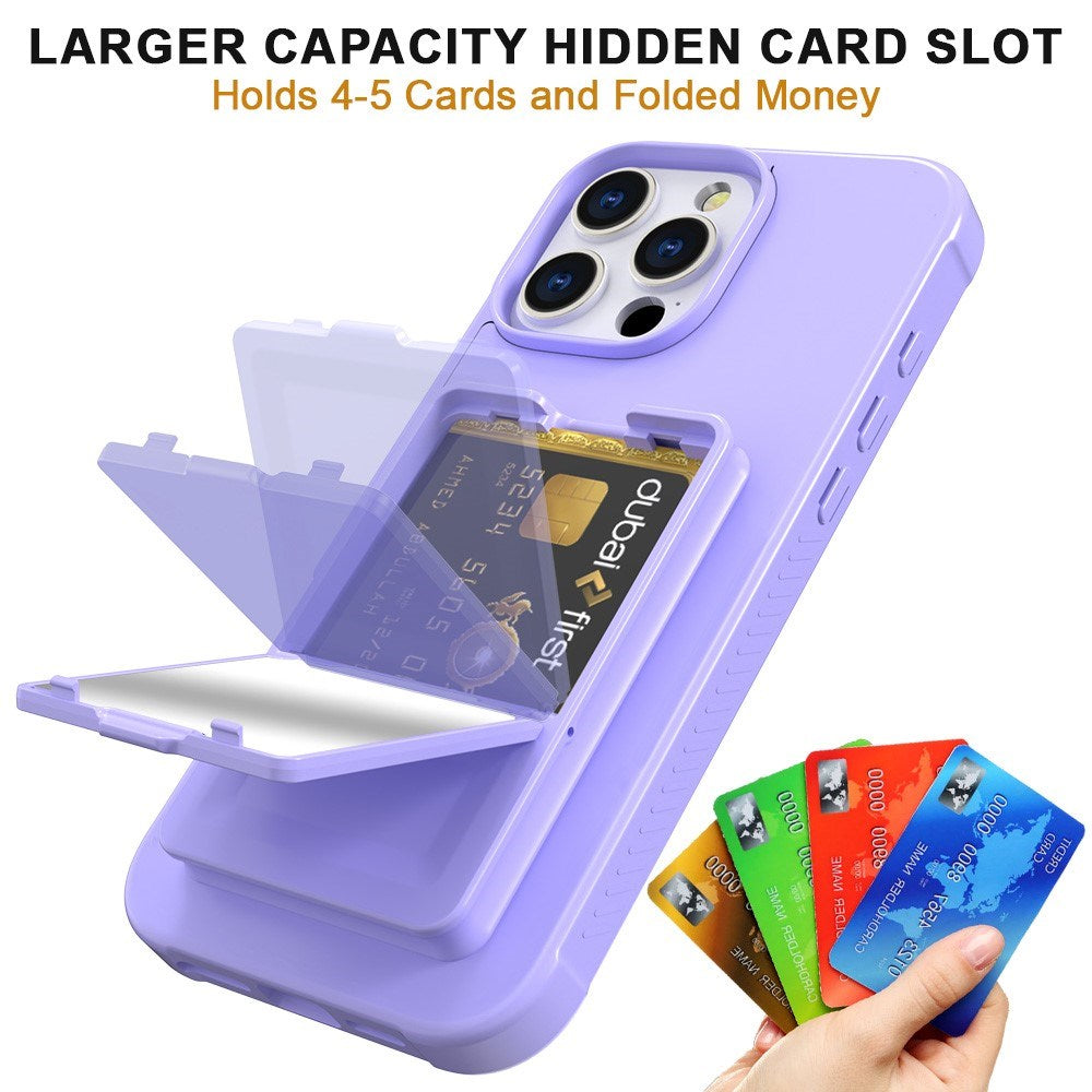 EIDERWOOD iPhone 16 Pro Fleksibelt Plastik Mobil Cover m. Kortholder & Indbygget Spejl - Lilla