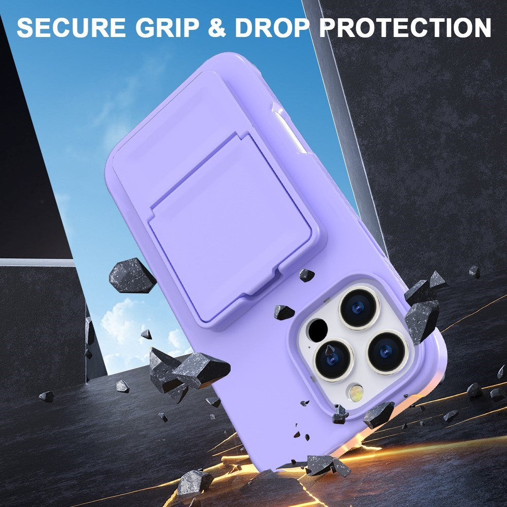 EIDERWOOD iPhone 16 Pro Fleksibelt Plastik Mobil Cover m. Kortholder & Indbygget Spejl - Lilla