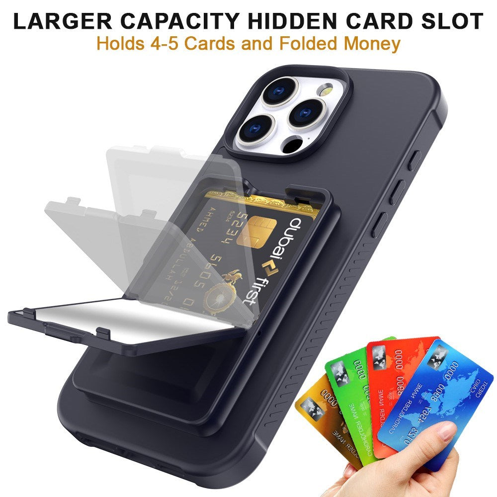 EIDERWOOD iPhone 16 Pro Fleksibelt Plastik Mobil Cover m. Kortholder & Indbygget Spejl - Sort