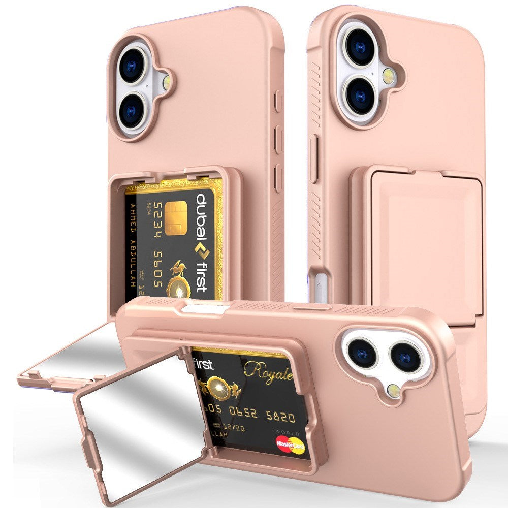 EIDERWOOD iPhone 16 Plus Fleksibelt Plastik Mobil Cover m. Kortholder & Indbygget Spejl - Rose Gold