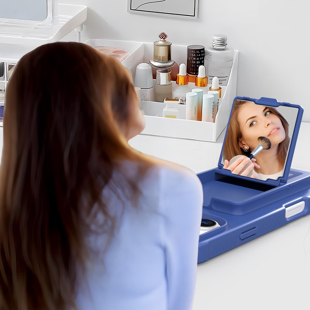 EIDERWOOD iPhone 16 Fleksibelt Plastik Mobil Cover m. Kortholder & Indbygget Spejl - Blå