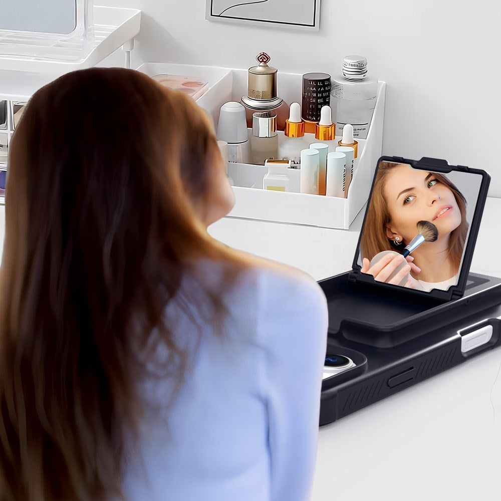 EIDERWOOD iPhone 16 Fleksibelt Plastik Mobil Cover m. Kortholder & Indbygget Spejl - Sort