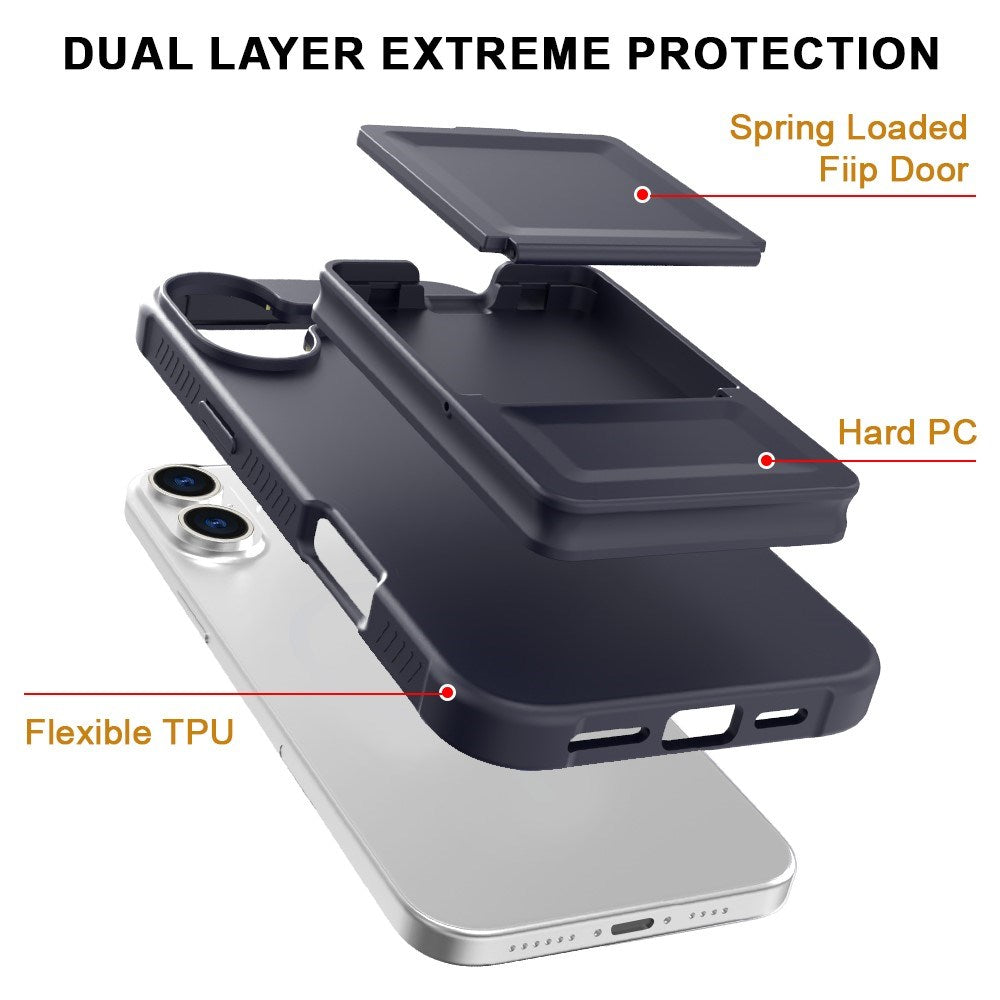 EIDERWOOD iPhone 16 Fleksibelt Plastik Mobil Cover m. Kortholder & Indbygget Spejl - Sort