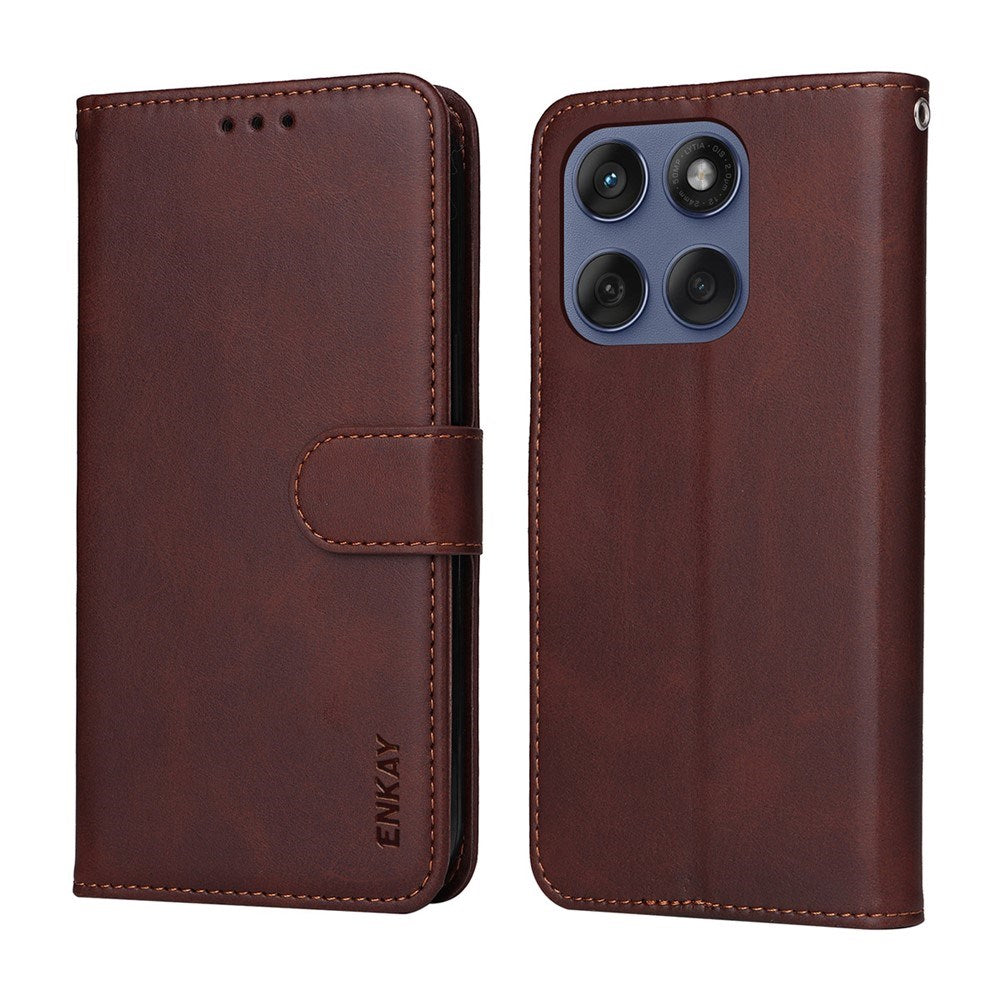 Motorola Edge 60 / Edge 60 Fusion - EIDERWOOD 2-i-1 Kunstlæder Flip Cover m. Skærmbeskyttelsesglas - Brun