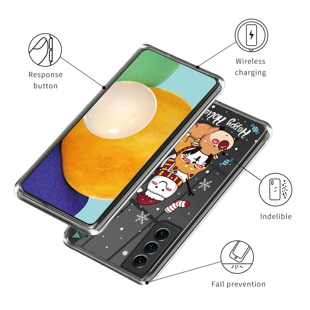 Samsung Galaxy S22 TPU Plast Mobil Julecover - Snemand, Hund og Rensdyr