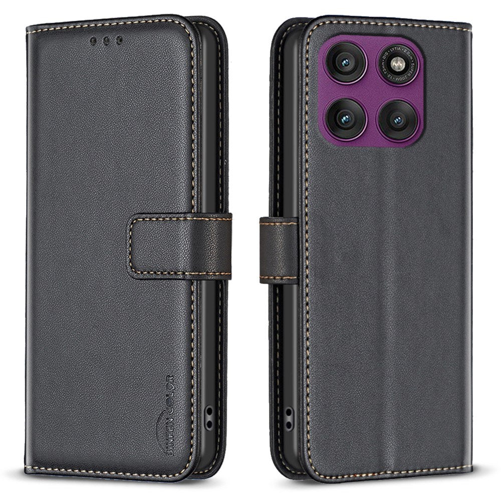 Motorola Edge 60 Pro - BINFEN Kunstlæder Flip Cover m. Kortholder & Ståfunktion - Sort