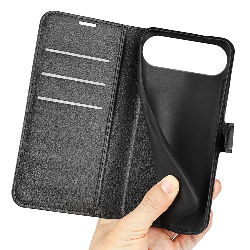 EIDERWOOD iPhone Air Litchi Flip Cover m. Pung & Stander - Sort