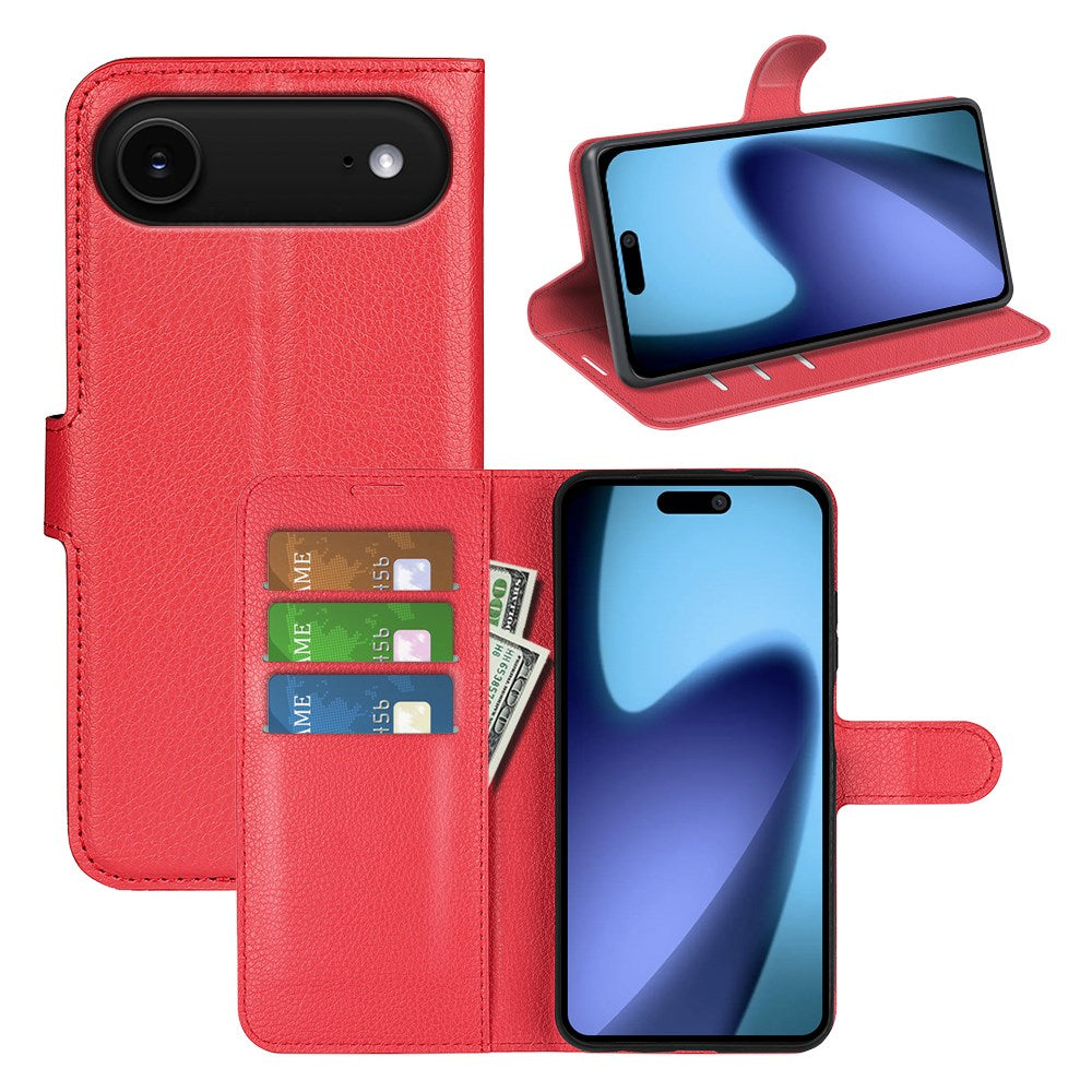 EIDERWOOD iPhone Air Litchi Flip Cover m. Pung & Stander - Rød
