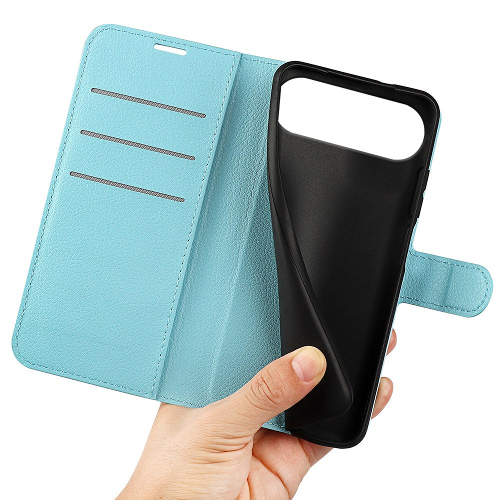 EIDERWOOD iPhone Air Litchi Flip Cover m. Pung & Stander - Blå