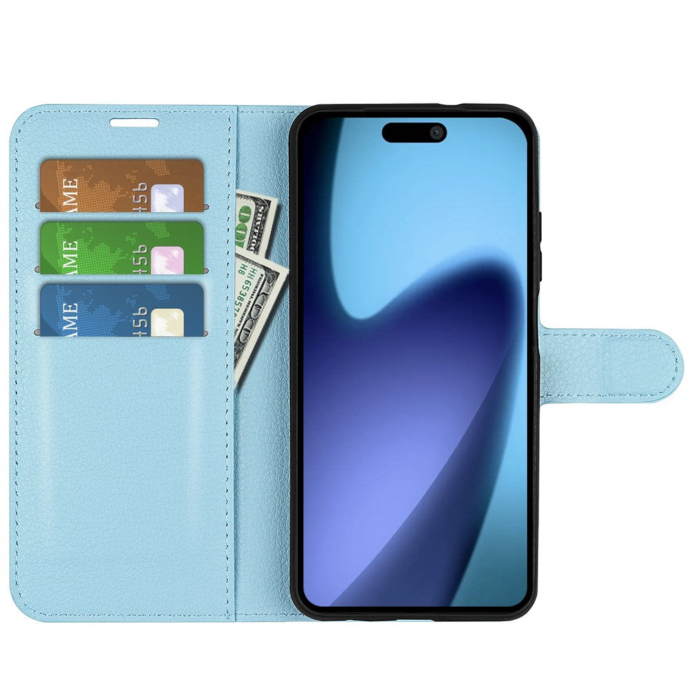 EIDERWOOD iPhone Air Litchi Flip Cover m. Pung & Stander - Blå