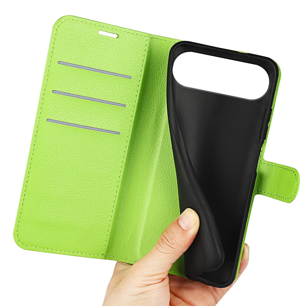 EIDERWOOD iPhone Air Litchi Flip Cover m. Pung & Stander - Grøn