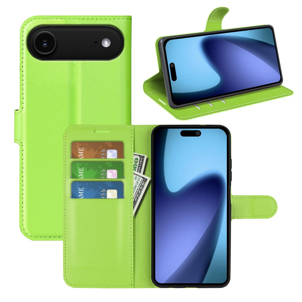 EIDERWOOD iPhone Air Litchi Flip Cover m. Pung & Stander - Grøn